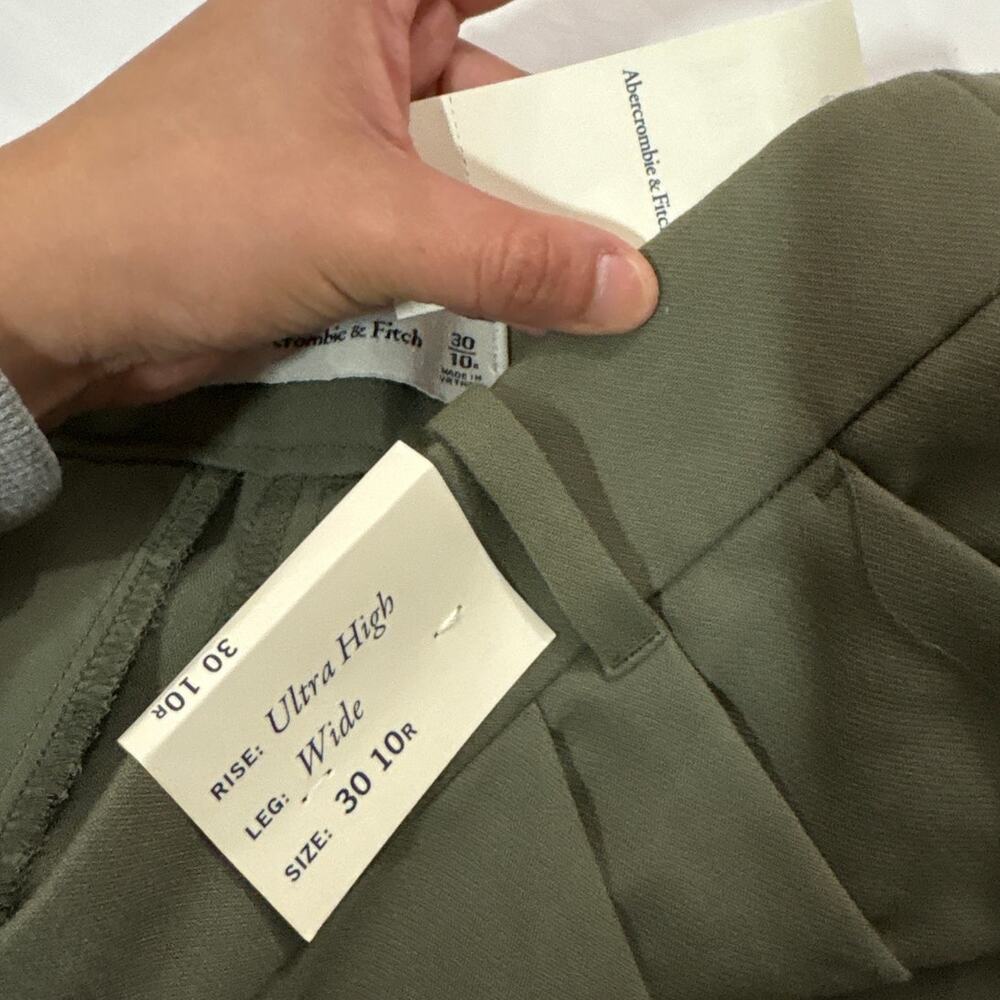 NWT Abercrombie & Fitch Women’s 30 Green Ultra High Wide Legs Pants Trousers - Picture 8 of 13